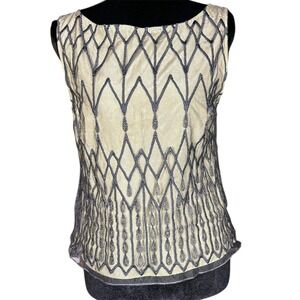 Sportmax Italy Mesh Overlay Geometric Embroidered Sleeveless Top Chartreuse 42
